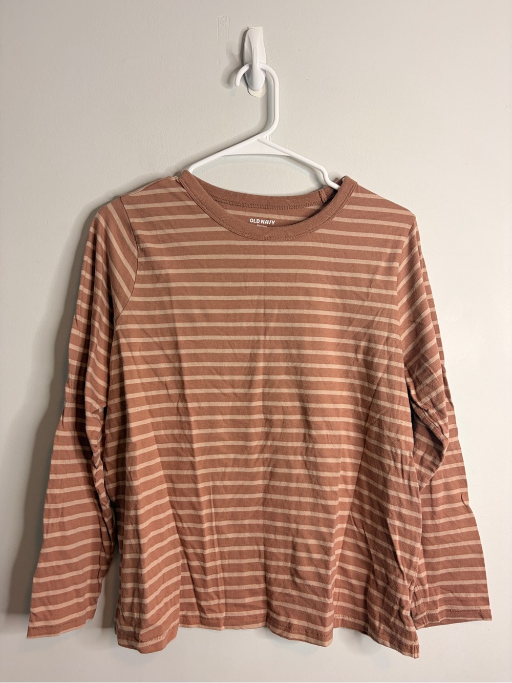 Old Navy Crewneck Long-Sleeve Striped Tee Brown Taupe 100% Cotton Large